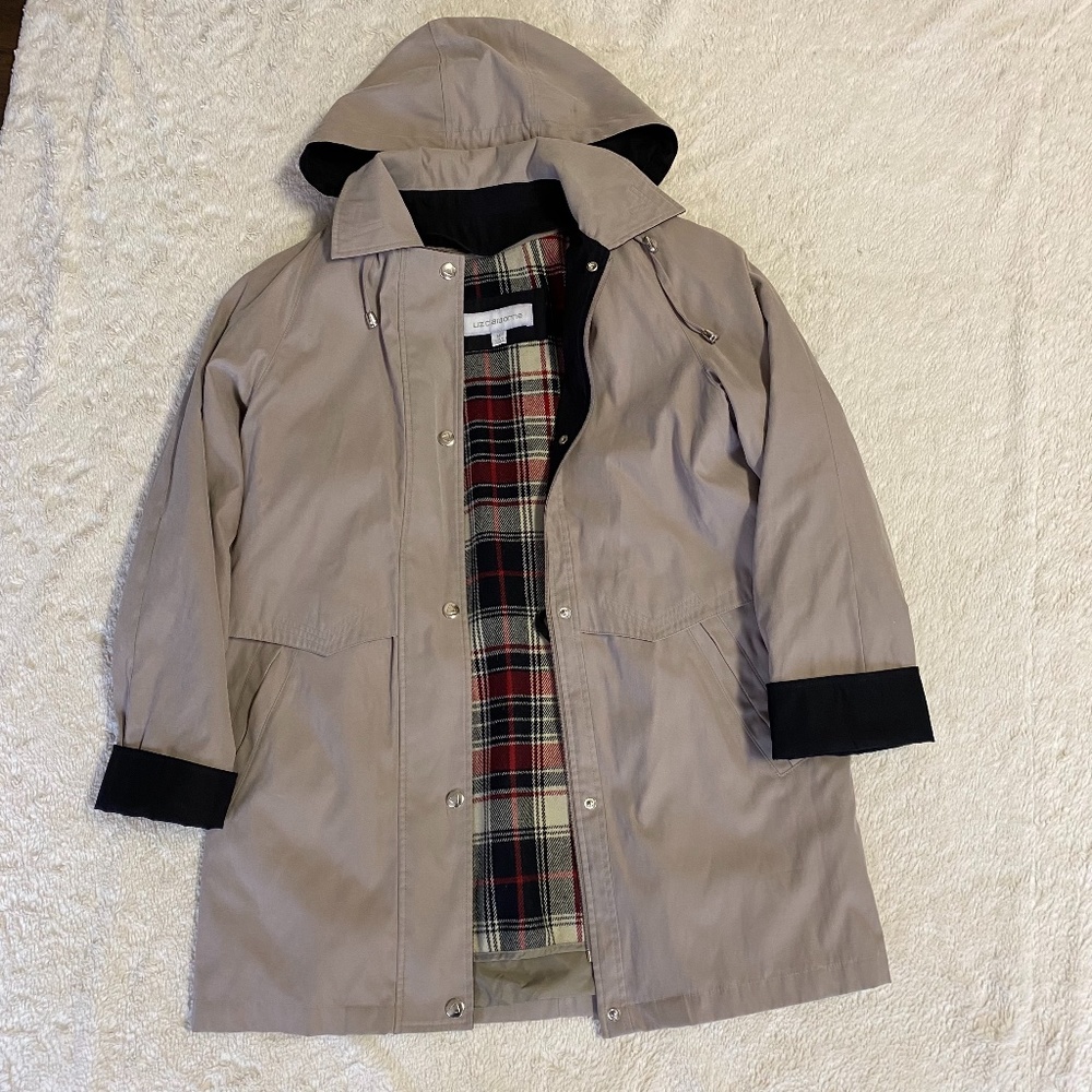 Women’s Liz Claiborne Lined Coat Detachable Hood -Zip/Button Up Size Medium